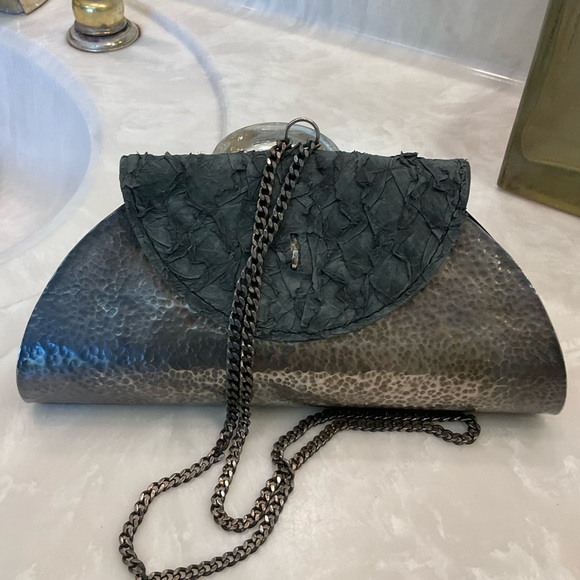 Pirarucu Fish Skin and Metal Evening Bag, Unique with excotic leather - Picture 14 of 16